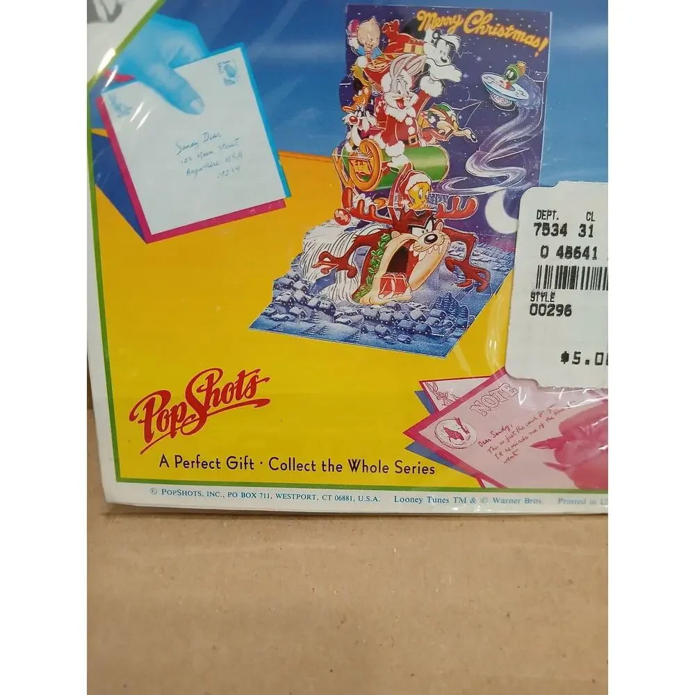 Vintage Looney Tunes PopShots Looney Christmas 3D Greeting Card Bugs Bunny USA